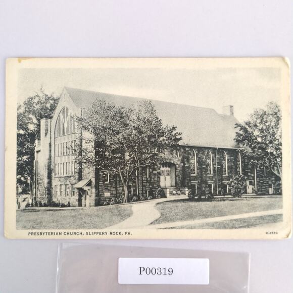 Vintage 1944 Postcard Presbyterian Church Slippery Rock PA B&W - Picture 1 of 2